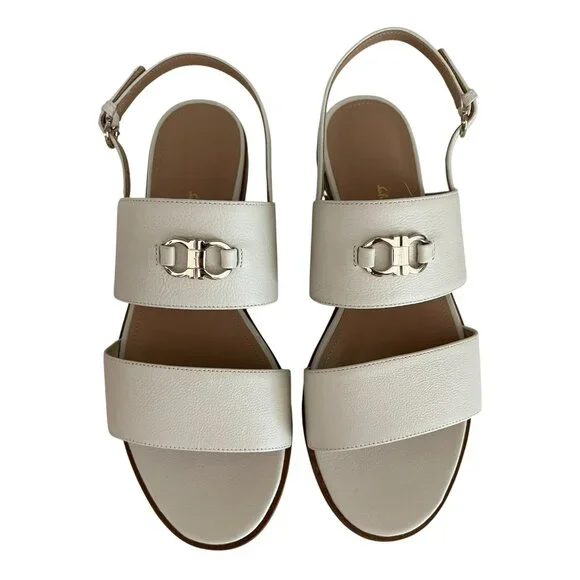 Salvatore Ferragamo "Chelle" sling back sandal, NIB, Mascarpone, 8.5 - Picture 1 of 3